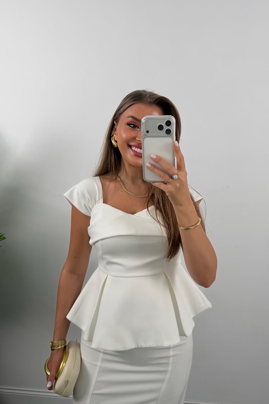 Amore Premium Seri Etek Bluz Takım Beyaz