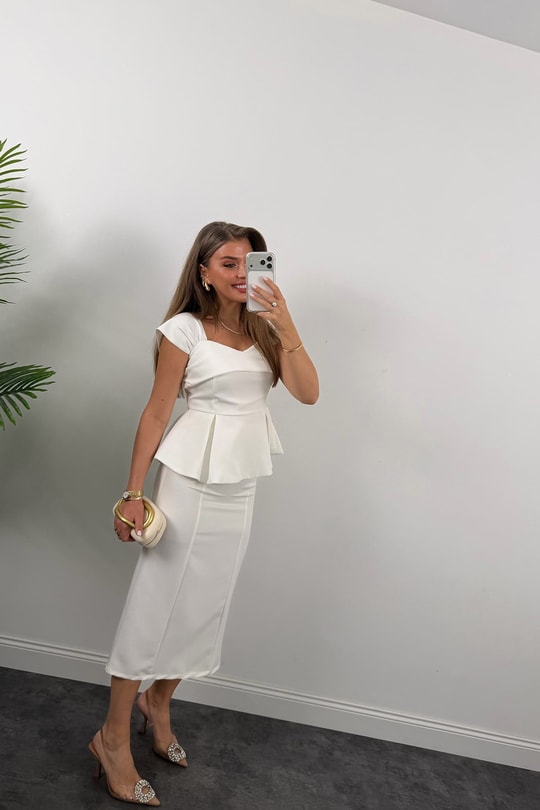 Amore Premium Seri Etek Bluz Takım Beyaz