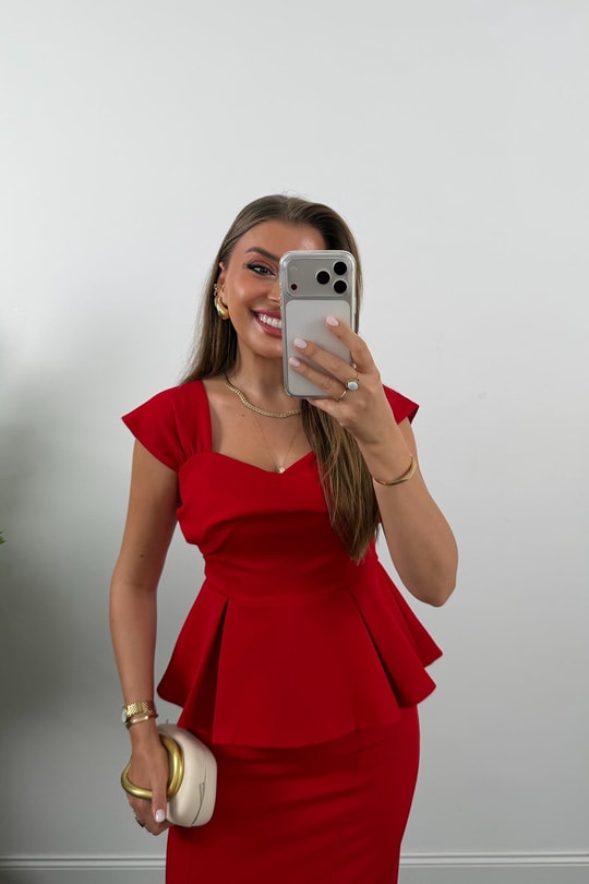 Amore Premium Seri Etek Bluz Takım Kırmızı
