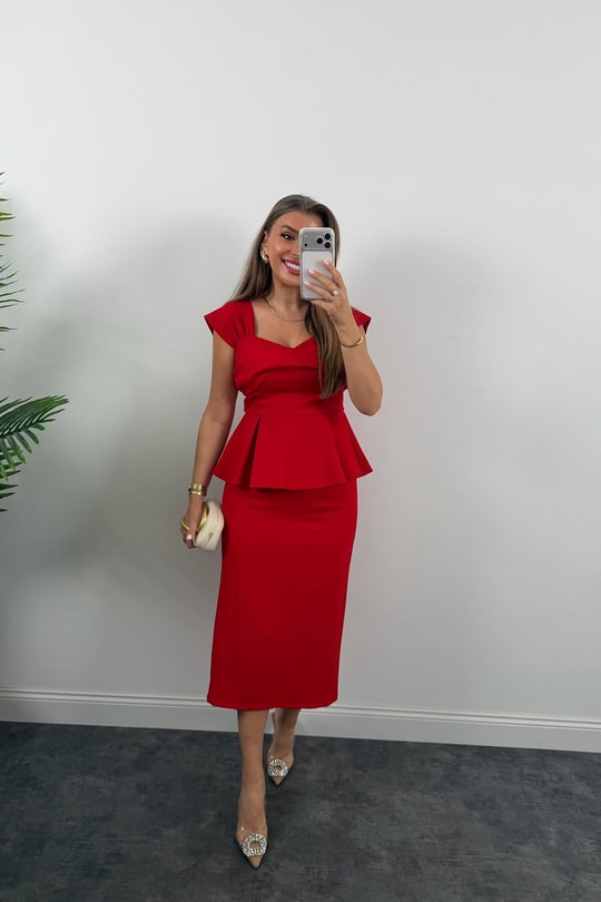Amore Premium Seri Etek Bluz Takım Kırmızı