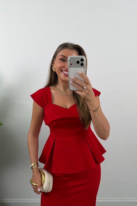 Amore Premium Seri Etek Bluz Takım Kırmızı