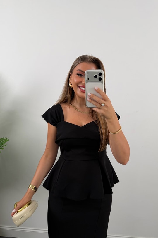 Amore Premium Seri Etek Bluz Takım Siyah 
