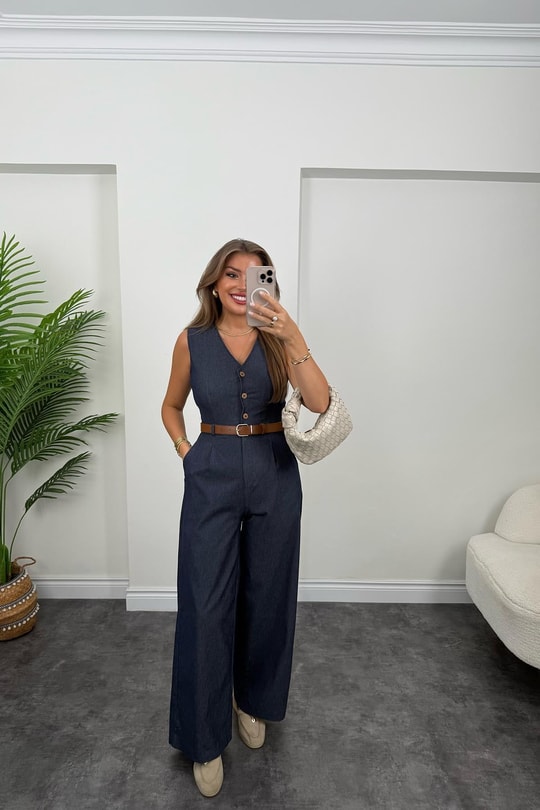 Bebe Likralı Kemerli Palazzo Paça Tensel Jean Tulum Lacivert