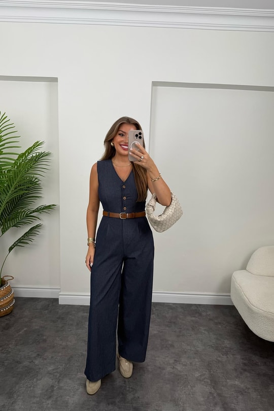 Bebe Likralı Kemerli Palazzo Paça Tensel Jean Tulum Lacivert