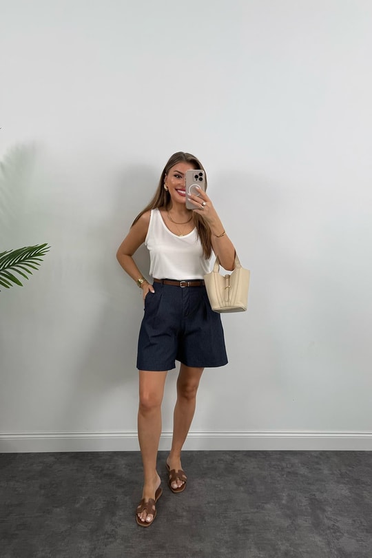 Bebe Marka Likralı Kemerli Şehir Boy Premium Jean Şort Lacivert
