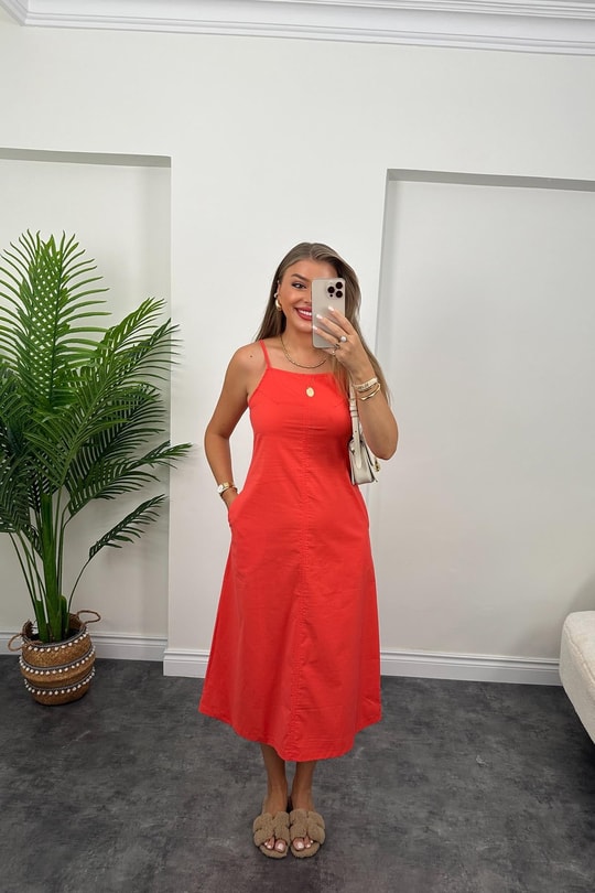 Bebe Marka Lüx Kalite Basic Poplin Elbise Kırmızı