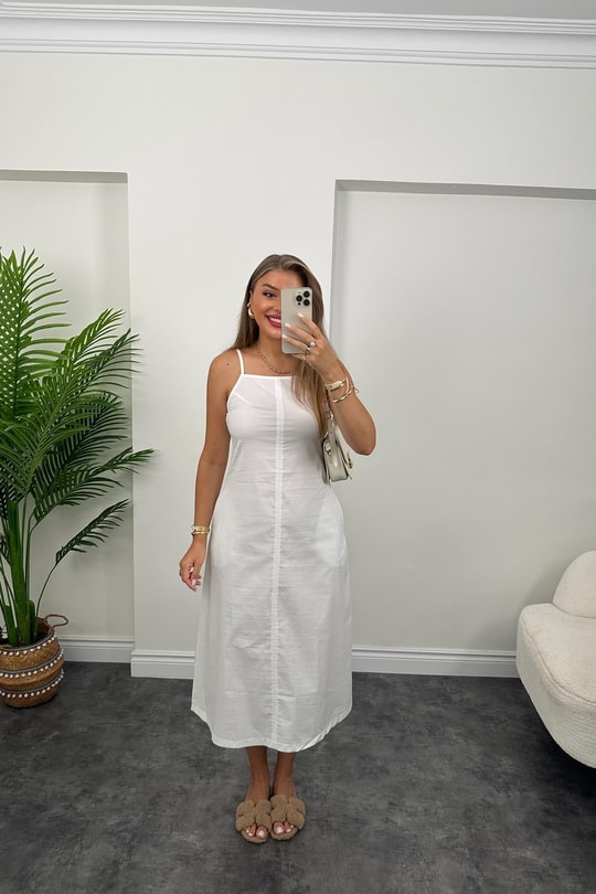 Bebe Marka Lüx Kalite Basic Poplin Elbise Beyaz