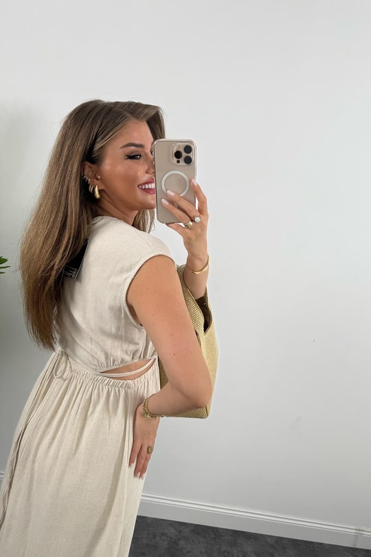 Bebe Marka Lüx Kalite Bel Detaylı Ham Keten Elbise