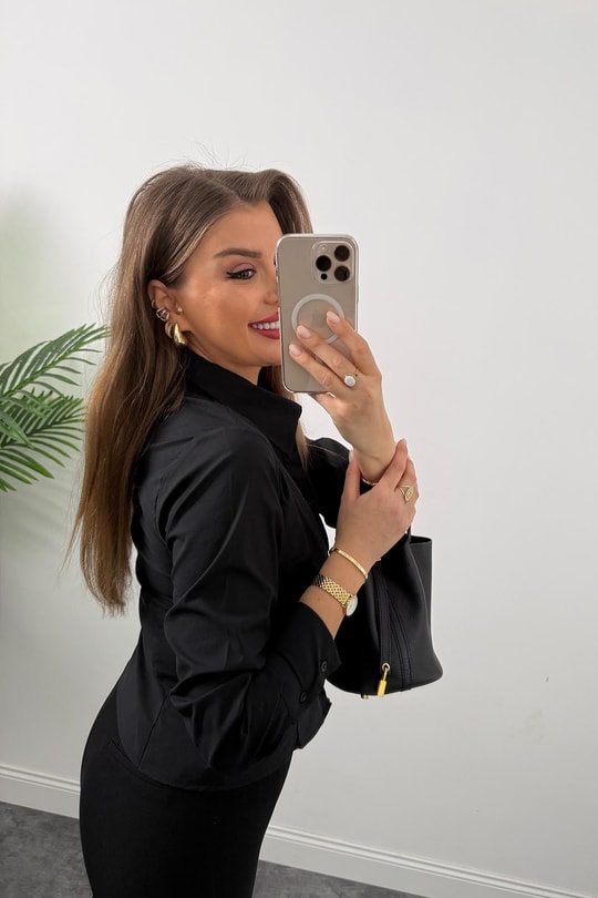 Bebe Marka Lüx Kalite Belden Oturtmalı Basic Gömlek Siyah 