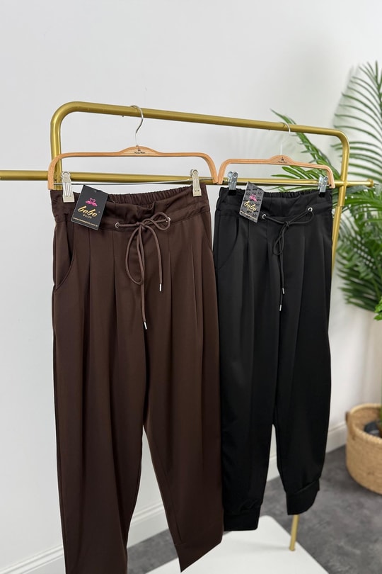 Bebe Marka Lüx Kalite Beli İpli Double Kumaş Havuç Pantolon Acı Kahve