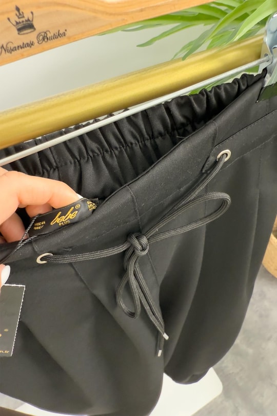 Bebe Marka Lüx Kalite Beli İpli Double Kumaş Havuç Pantolon Siyah
