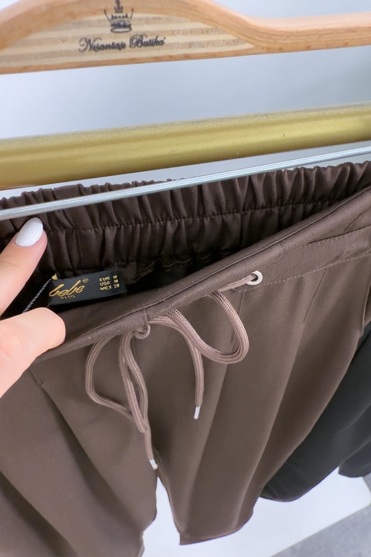 Bebe Marka Lüx Kalite Beli İpli Double Kumaş Havuç Pantolon Acı Kahve