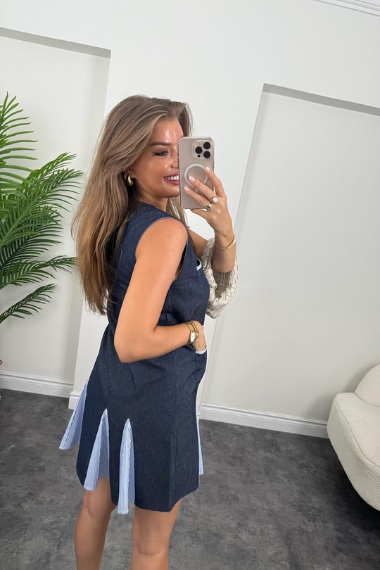 Bebe Marka Lüx Kalite Poplin Detaylı Tensel Jean Elbise