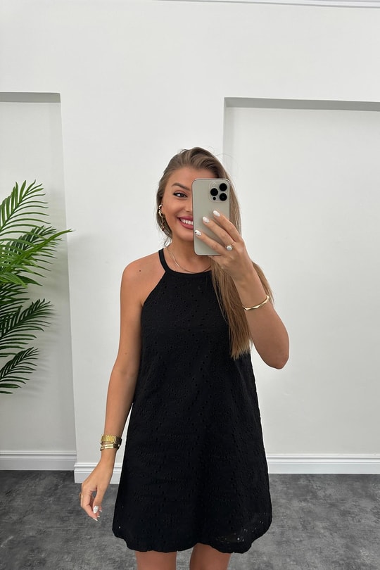 Bebe Plus Nakışlı Astarlı Beyaz Elbise Siyah