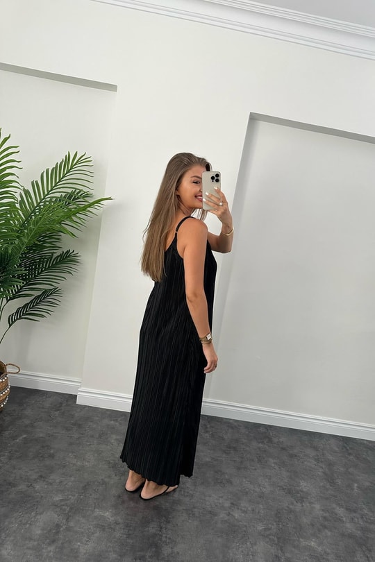 Bebe Plus Pliseli İp Askılı Tam Boy Likra Elbise