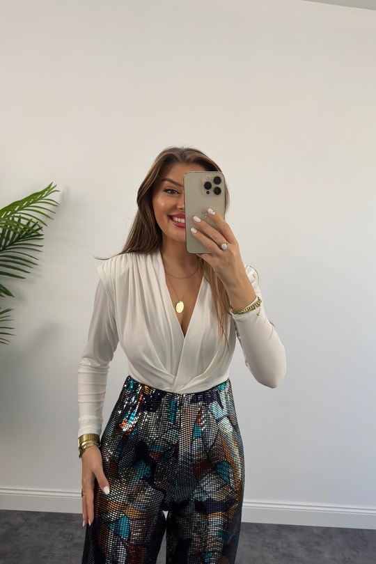 Bebe Plus Premium Seri Likralı Renkli Pul Payet Palazzo Pantolon