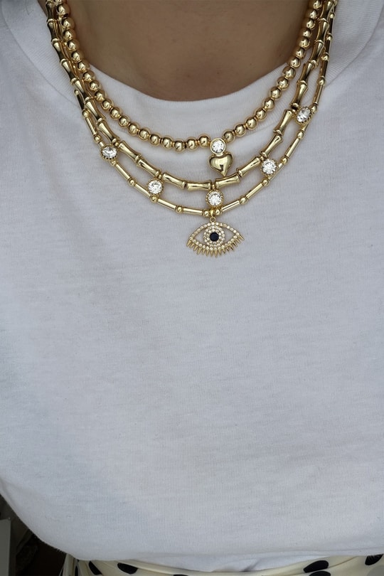 Beş Taşlı Gold Kolye