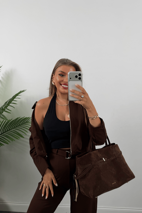 Bomber Ceketli Jogger Pantolon Takım Acı Kahve