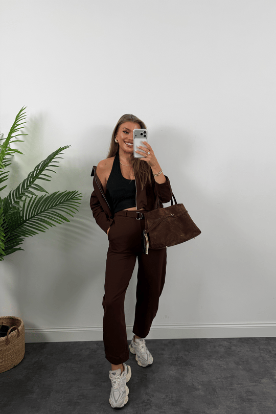 Bomber Ceketli Jogger Pantolon Takım Acı Kahve