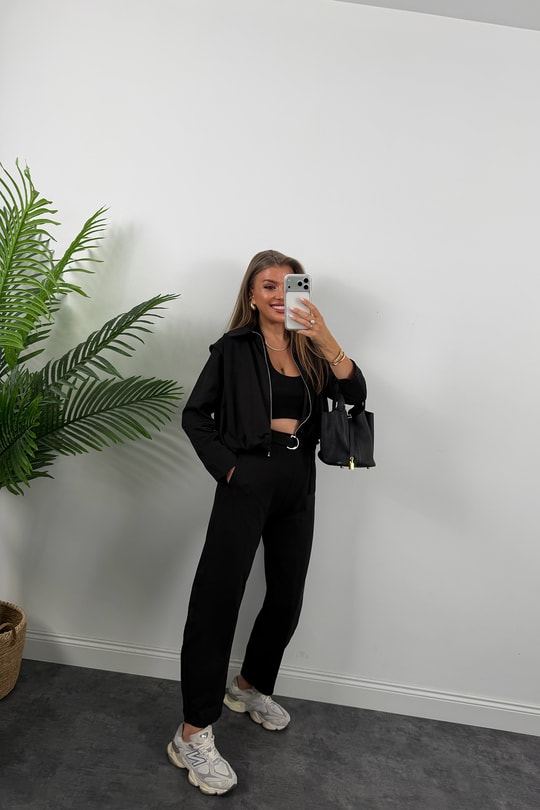 Bomber Ceketli Jogger Pantolon Takım Siyah