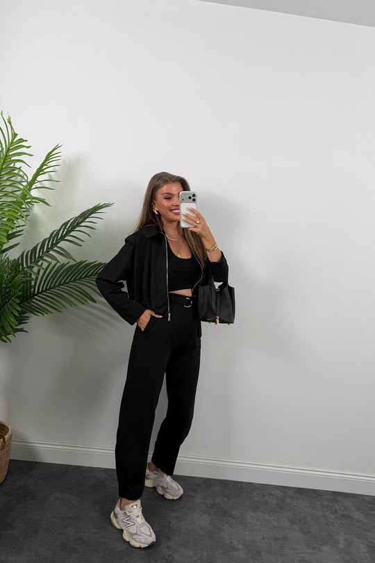 Bomber Ceketli Jogger Pantolon Takım Siyah