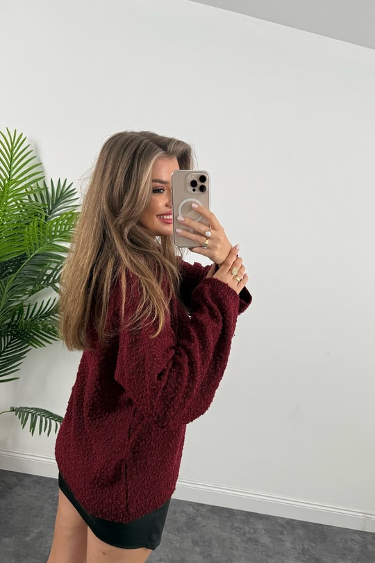 Buklet Triko Pinterest Model Geniş Kol Salaş Kazak Bordo