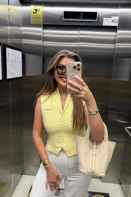 Çok Düğmeli Premium Seri Klasik Kumaş Yelek Sarı
