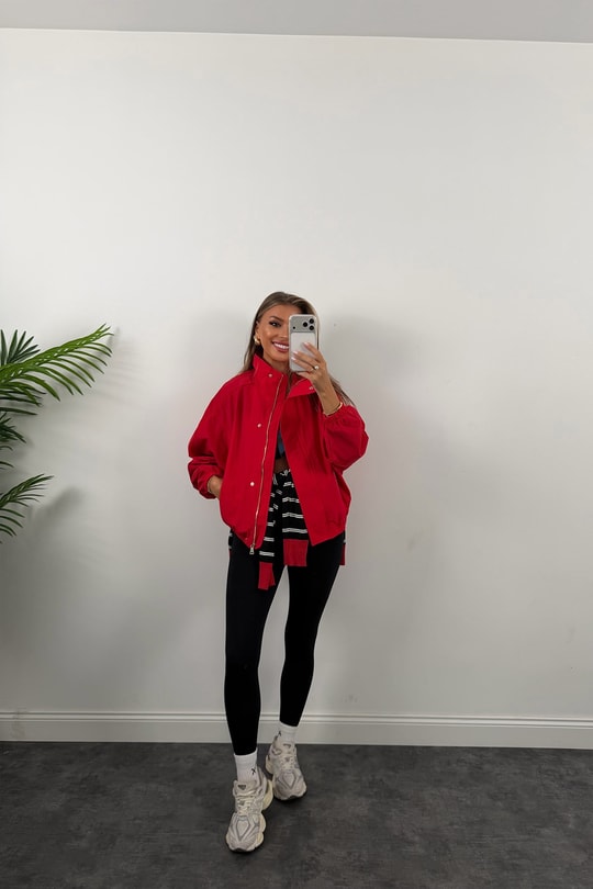 Dik Yaka Basic Bomber Mont Kırmızı