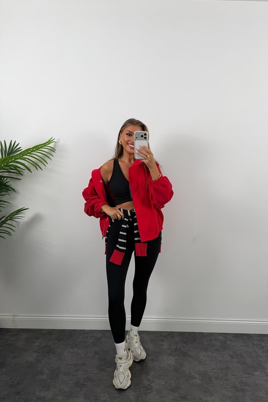 Dik Yaka Basic Bomber Mont Kırmızı