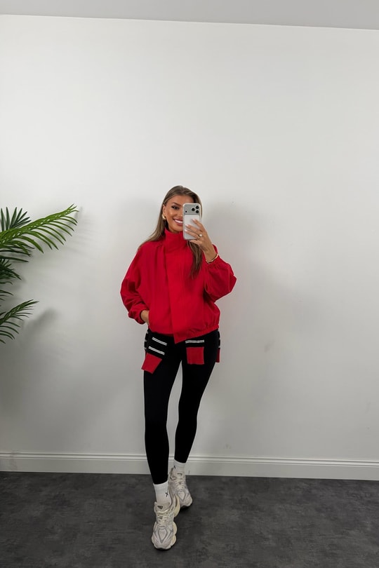 Dik Yaka Basic Bomber Mont Kırmızı