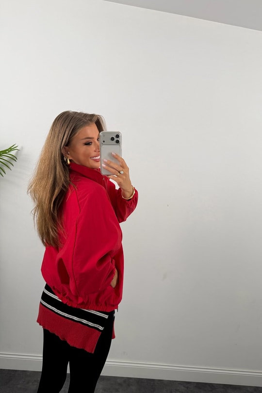 Dik Yaka Basic Bomber Mont Kırmızı