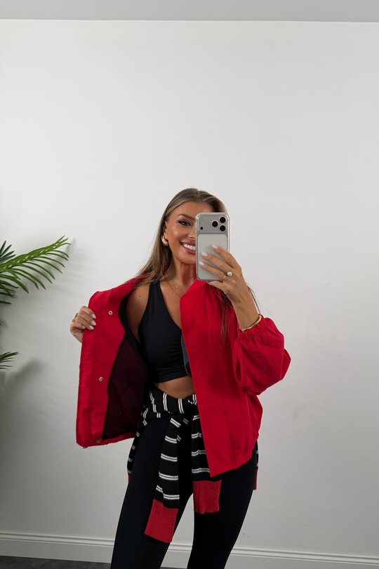 Dik Yaka Basic Bomber Mont Kırmızı