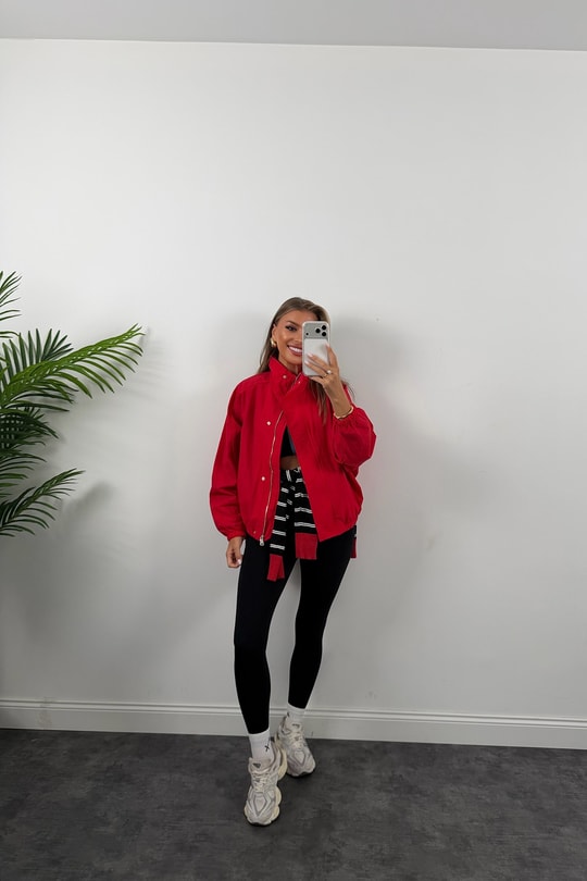 Dik Yaka Basic Bomber Mont Kırmızı