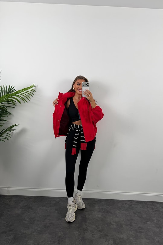 Dik Yaka Basic Bomber Mont Kırmızı