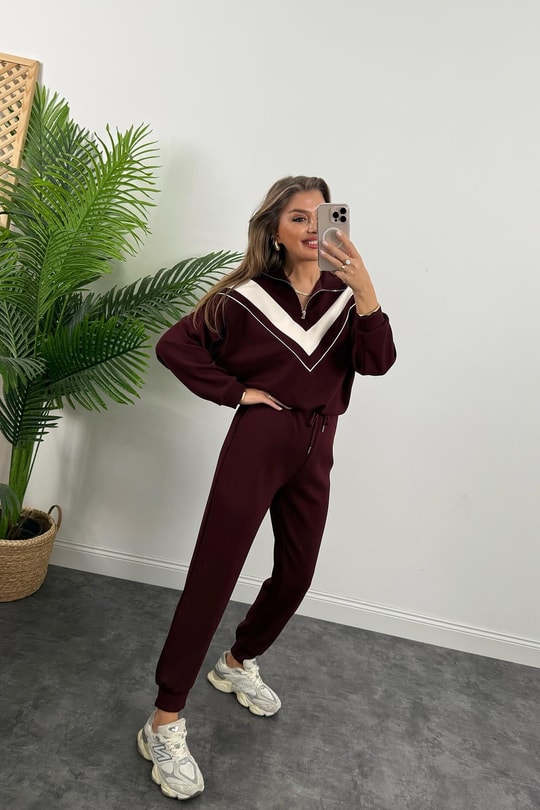 Fermuarlı Şeritli 1. Sınıf Kalite Oysh Model Modal Kumaş Takım Bordo