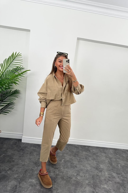 Galia Premium Kalite Gömlek Jogger Pantolon Takım Olive