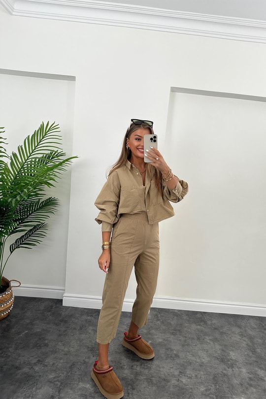 Galia Premium Kalite Gömlek Jogger Pantolon Takım Olive