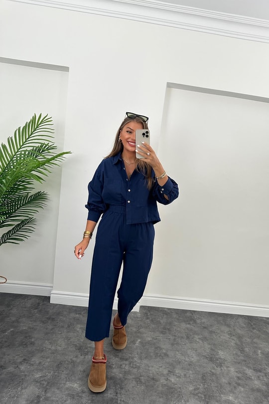 Galia Premium Kalite Gömlek Jogger Pantolon Takım Lacivert