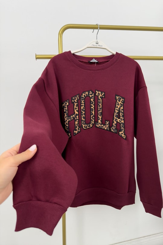 Hola Lüx Kalite 3 İplik Tam Pamuklu Sweatshirt Bordo