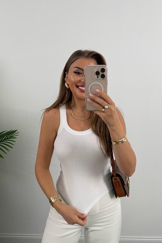 İnce Askılı U Yaka Fitilli Basic Atlet Beyaz 