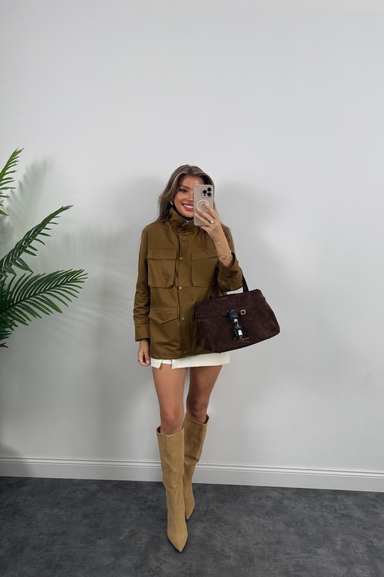 İngiliz Model Lüx Kalite 4 Cepli Parka Trençkot Haki