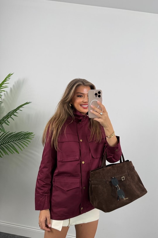 İngiliz Model Lüx Kalite 4 Cepli Parka Trençkot Bordo