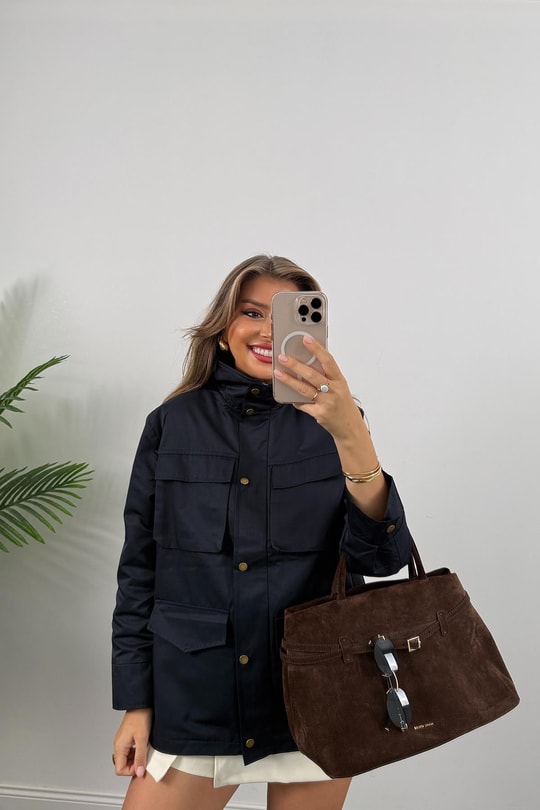 İngiliz Model Lüx Kalite 4 Cepli Parka Trençkot Lacivert