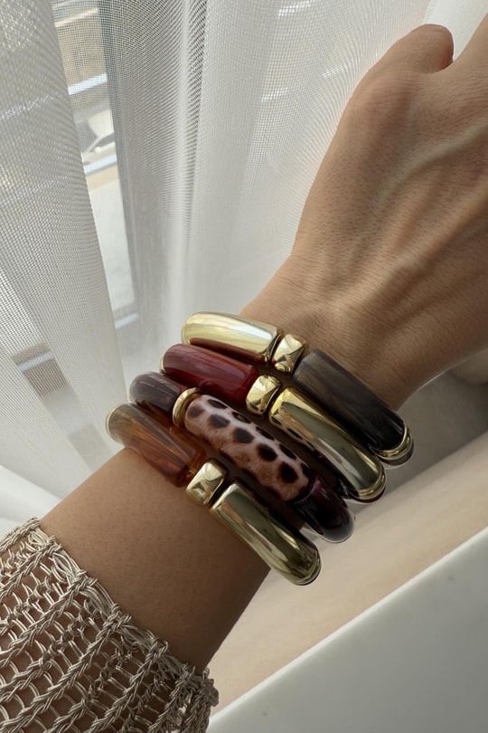 Kemik Model Gold Detay Lastikli Bileklik (Bordo)