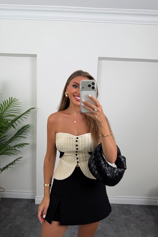 Krem Siyah Lüx Seri Korse Bluz