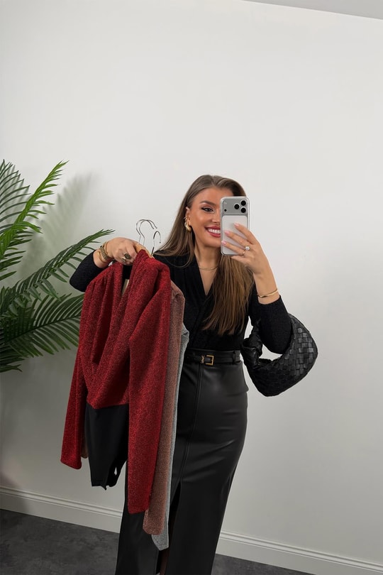 Likralı Vatkalı Işıltılı Boydsuit Bakır