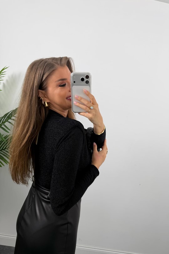 Likralı Vatkalı Işıltılı Boydsuit Siyah