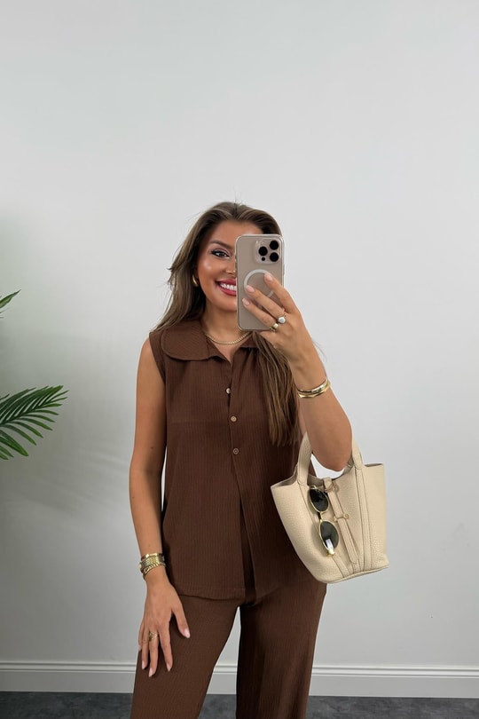 Love İt Basic Likralı Gofre Takım Çikolata Kahve