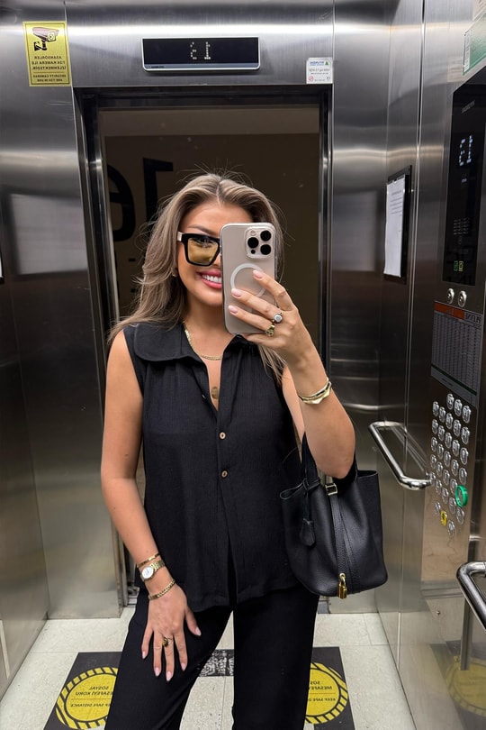 Love İt Basic Likralı Gofre Takım Siyah