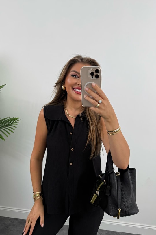 Love İt Basic Likralı Gofre Takım Siyah
